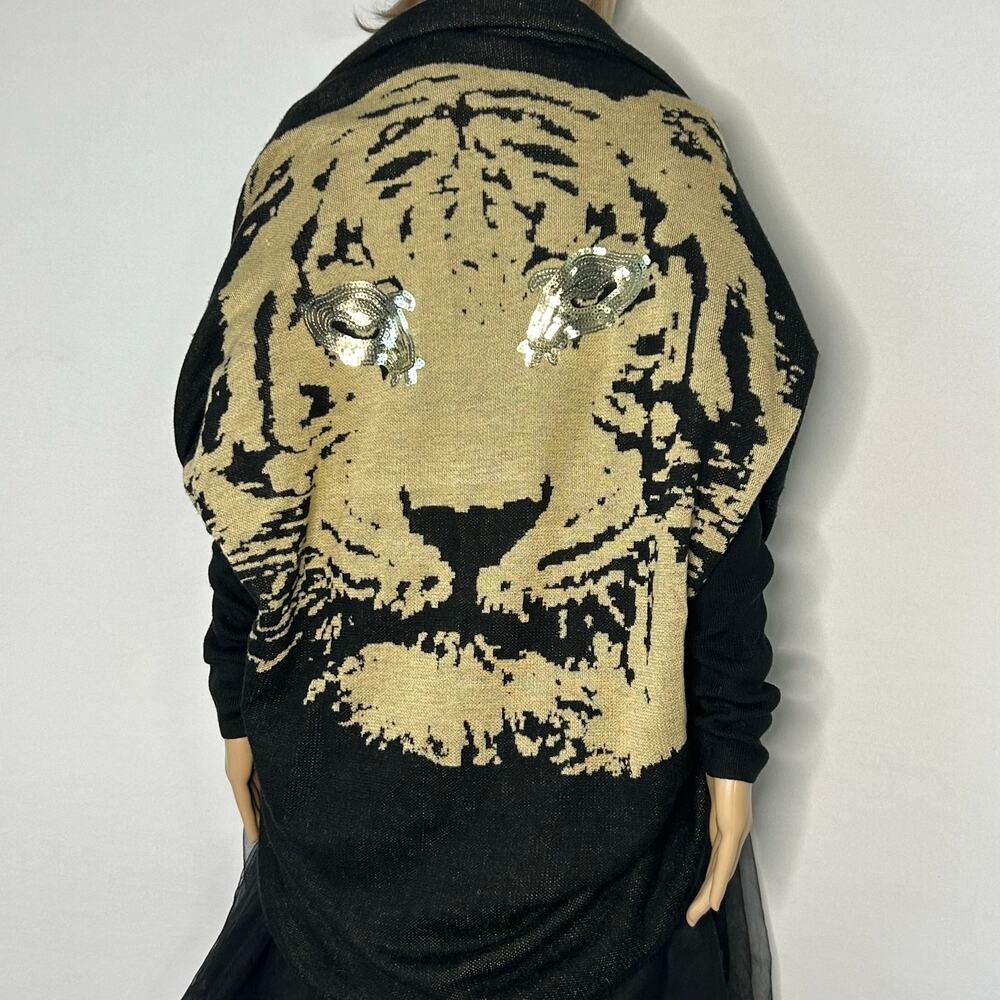 Love Tree Black Tiger Sequin Open Cardigan Sweater Size L